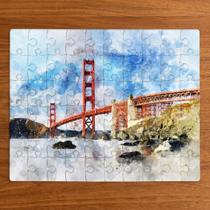 Golden Gate Bridge watercolor in San Francisco Jigsaw Puzzle