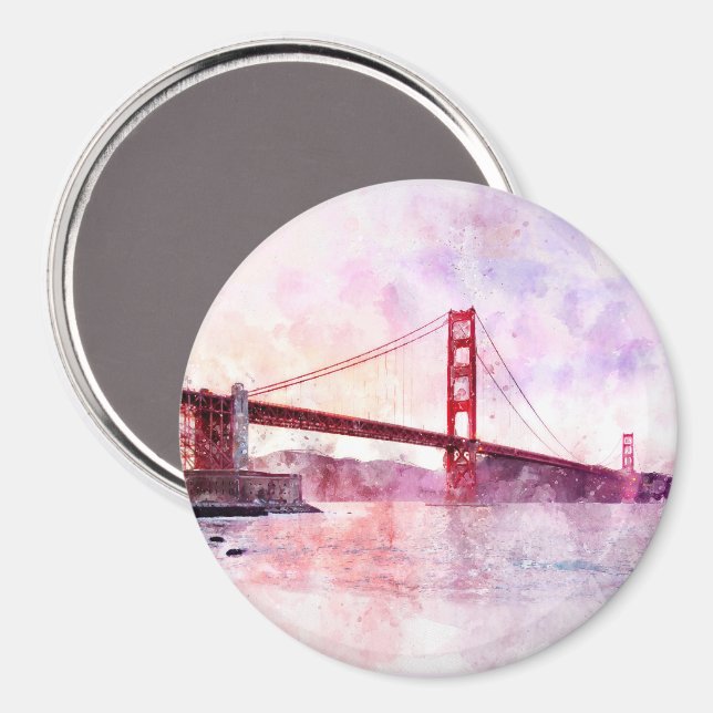 Golden Gate Bridge watercolor in San Francisco Magnet (Front/Back)