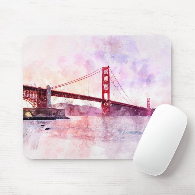 Golden Gate Bridge watercolor in San Francisco Mouse Pad (With Mouse)