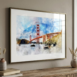 Golden Gate Bridge watercolor in San Francisco Photo Print