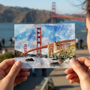 Golden Gate Bridge watercolor in San Francisco Postcard