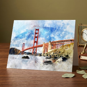 Golden Gate Bridge watercolor in San Francisco Thank You Card