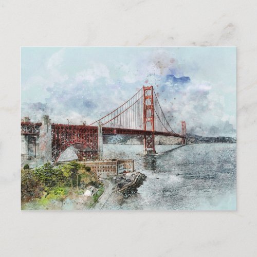 Golden Gate Bridge Watercolor Postcard