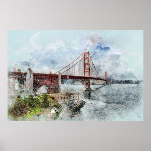 Golden Gate Bridge Watercolor Poster