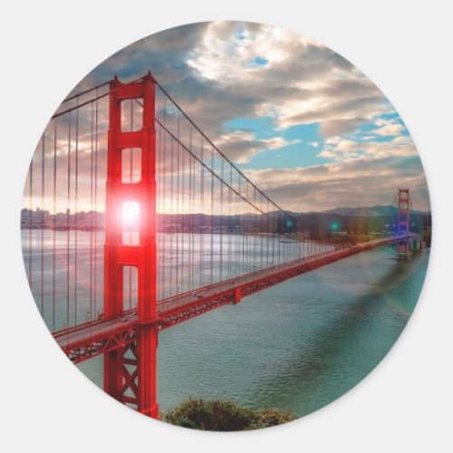 Golden Gate Bridge with Sun Shining through Classic Round Sticker