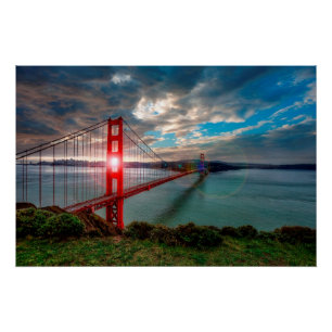 Golden Gate Bridge with Sun Shining through. Poster