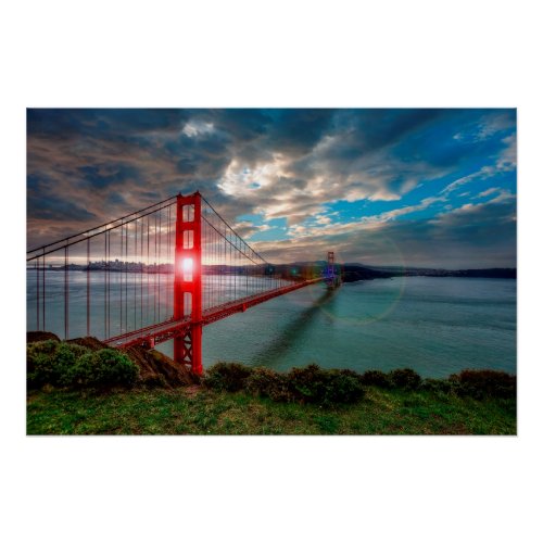 Golden Gate Bridge with Sun Shining through Poster