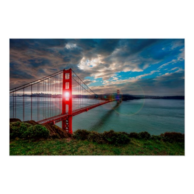 Golden Gate Bridge with Sun Shining through. Poster (Front)