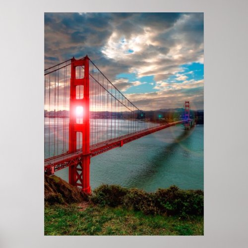 Golden Gate Bridge with Sun Shining through Poster