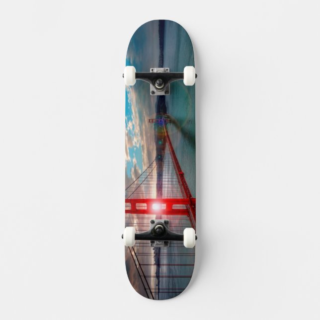 Golden Gate Bridge with Sun Shining through. Skateboard Deck (Front)