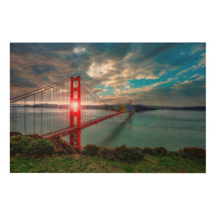Golden Gate Bridge with Sun Shining through. Wood Wall Art