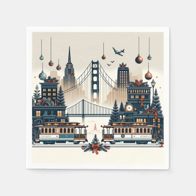 Golden Gate Holiday Magic San Francisco Christmas Napkins (Front)