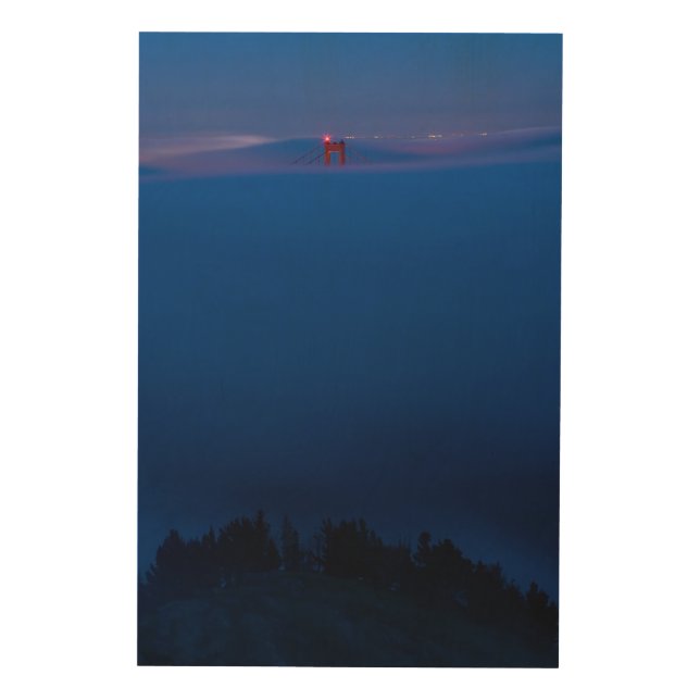 Golden Gate in Fog at Nightfall Wood Wall Art (Front)