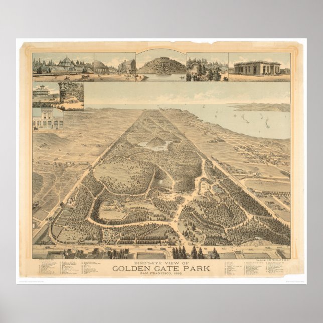 Golden Gate Park Panoramic Map 1892 (0644A) Poster (Front)
