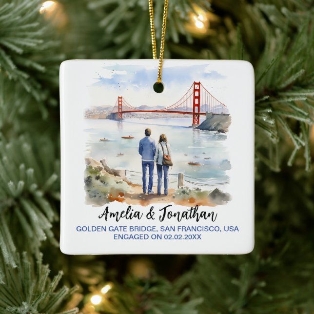 Golden Gate, San Francisco, Watercolor Travel Art Ceramic Ornament (Tree)