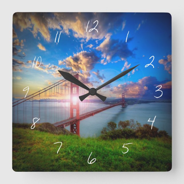 Golden Gate Sunrise Square Wall Clock (Front)