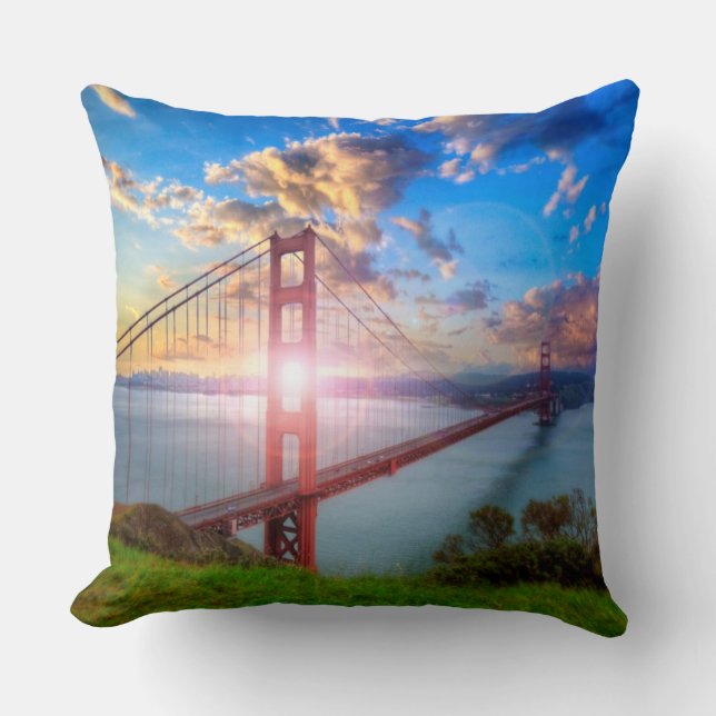Golden Gate Sunrise Throw Pillow (Front)