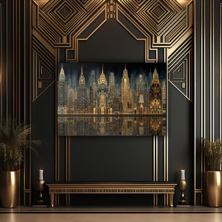 Golden Gatsby Glamour Cityscape with Reflection Acrylic Print
