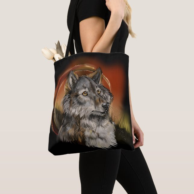 Golden Gaze and Catch a Dream Wolf Tote Bag (Close Up)