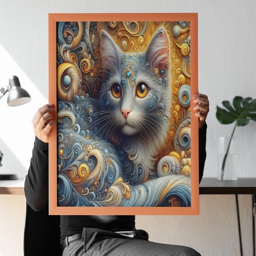 Golden Gaze Feline Portrait in Yellow Eyes Poster