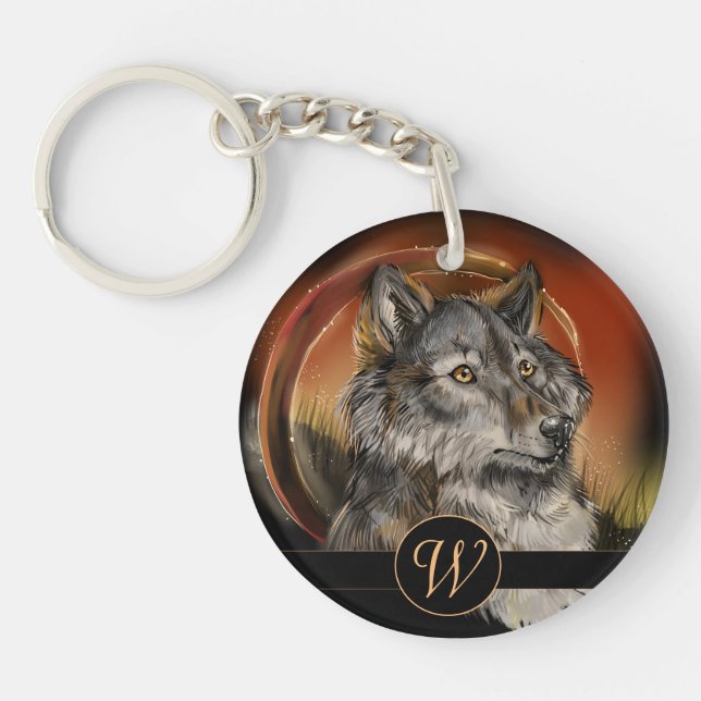 Golden Gaze Wolf Keychain (Front)