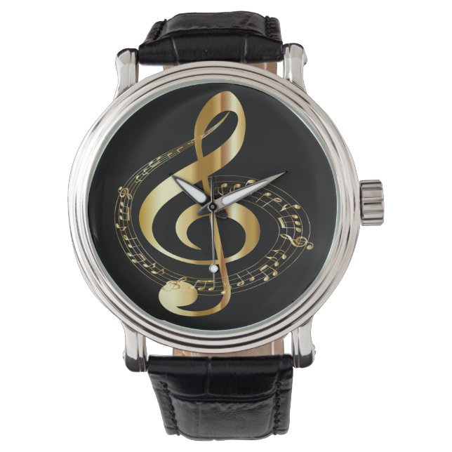 Golden Gclef and Black Men's Watch (Front)