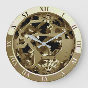 Golden gears large clock