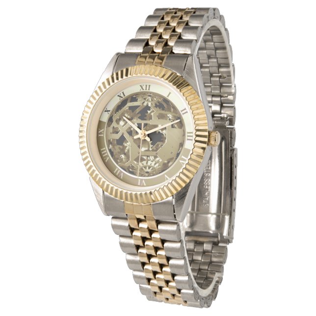 Golden gears roman numbers watch (Angled)