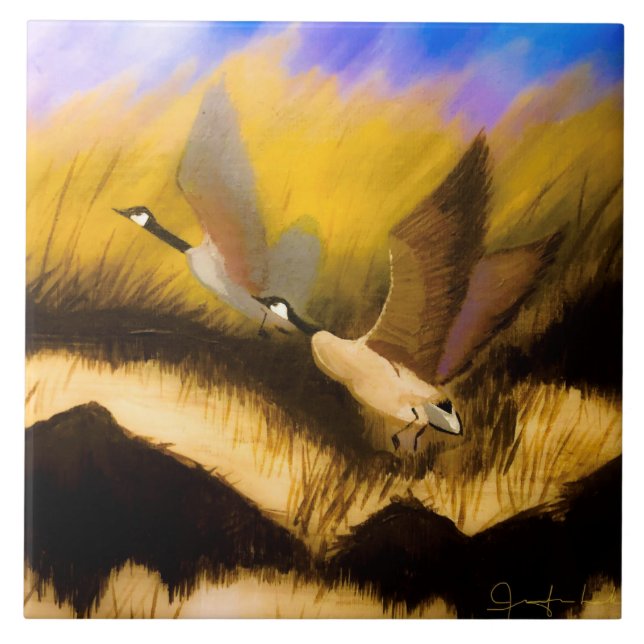 Golden Geese Ceramic Tile (Front)