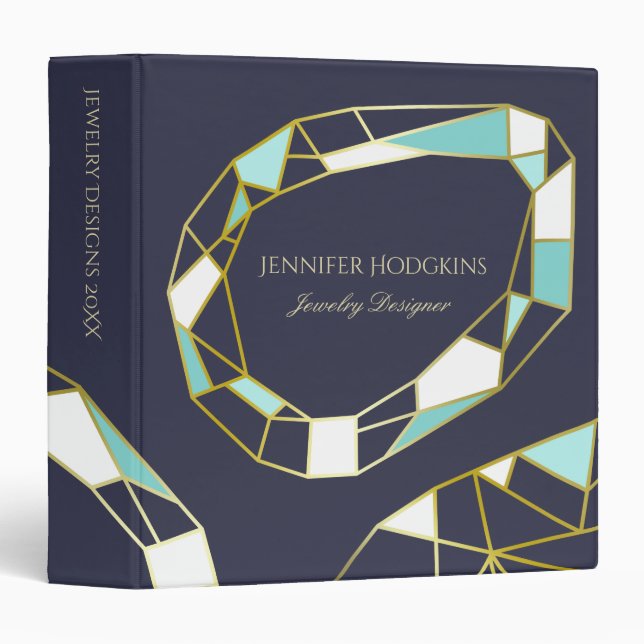 Golden Gem Outlines | Navy Blue | Jewelry Designer 3 Ring Binder (Front/Spine)