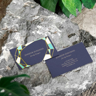 Golden Gem Outlines   Navy Blue   Jewelry Designer Business Card