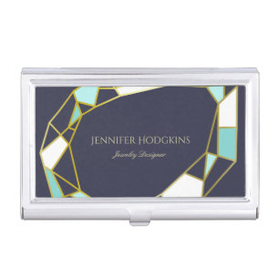 Golden Gem Outlines   Navy Blue   Jewelry Designer Business Card Holder