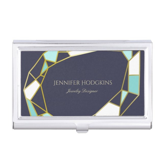 Golden Gem Outlines | Navy Blue | Jewelry Designer Business Card Holder (Front)