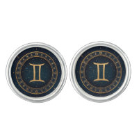 Golden Gemini Zodiac Circle With Starry Night