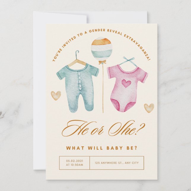 golden gender reveal ,boy or girl pink and blue  holiday card (Front)