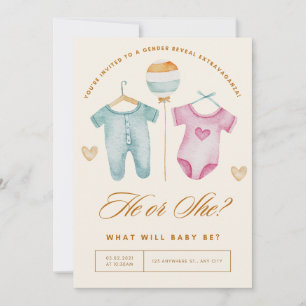 golden gender reveal ,boy or girl pink and blue holiday card