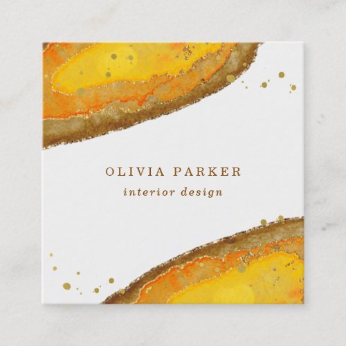 Golden Geode  Watercolor Square Business Card