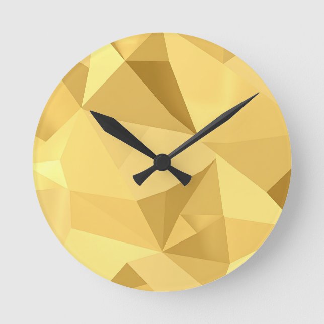 Golden Geometric Abstract Pattern Round Clock (Front)
