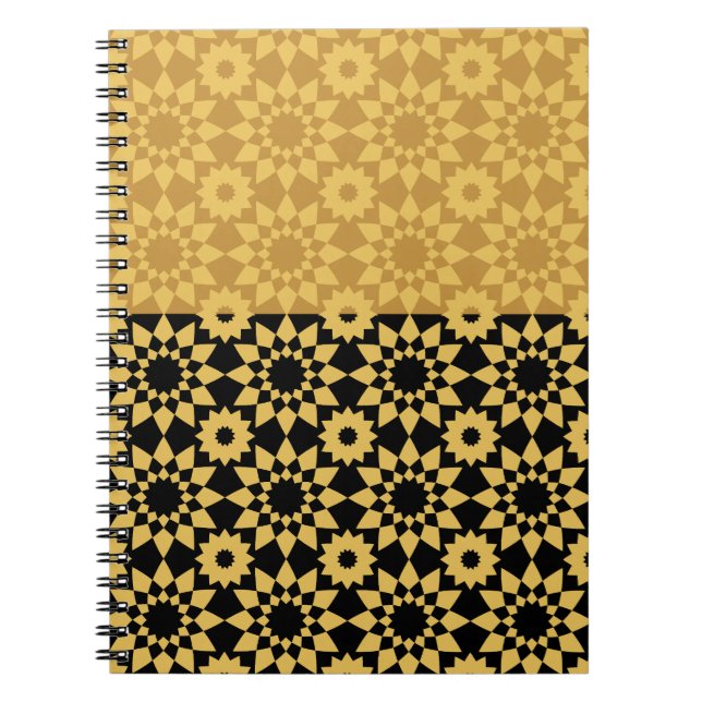 Golden Geometric Arabesque Notebook (Front)