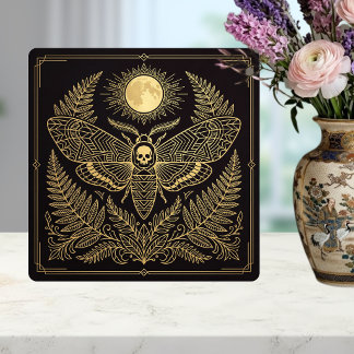 Golden Geometric Death Head Moth Celestial Ceramic Tile