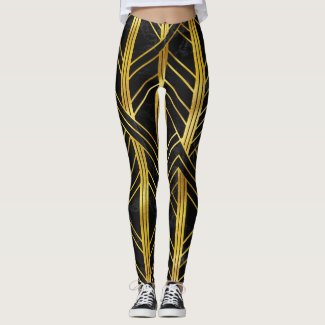 Golden Geometric Dimoned Art Deco on Black Marble