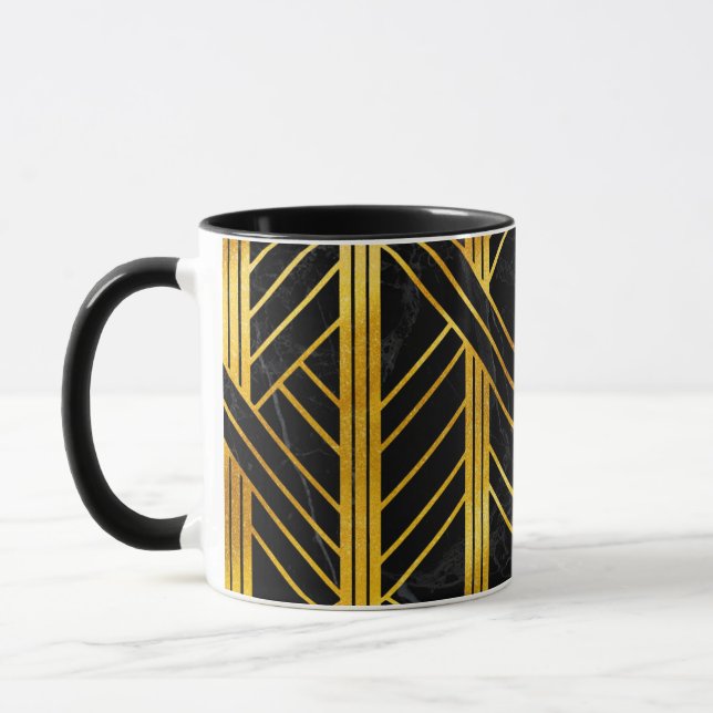 Golden Geometric Dimoned Art Deco on Black Marble Mug (Left)