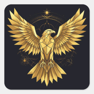 Golden Geometric Eagle Bold Power Symbol Gift ✨🔥 Square Sticker
