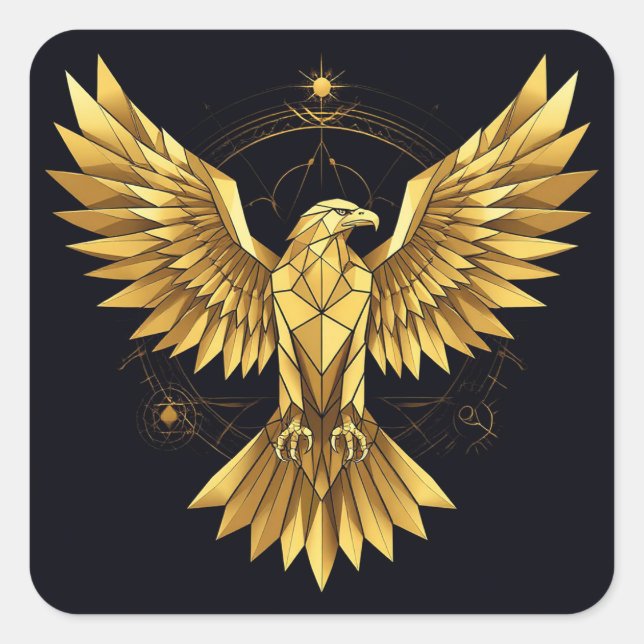 Golden Geometric Eagle Bold Power Symbol Gift ✨🔥 Square Sticker (Front)