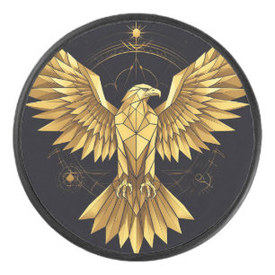 Golden Geometric Eagle Hockey Puck