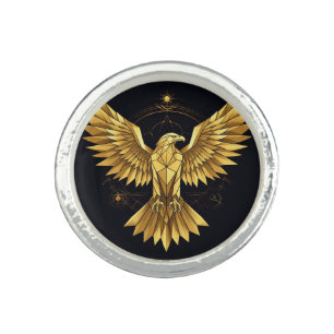 Golden Geometric Eagle Ring