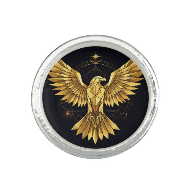 Golden Geometric Eagle Ring (Front)