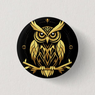 Golden Geometric Owl Illustration Button
