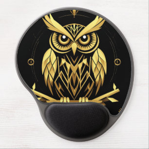 Golden Geometric Owl Illustration Gel Mouse Pad