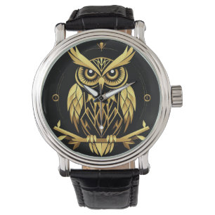 Golden Geometric Owl Illustration Watch